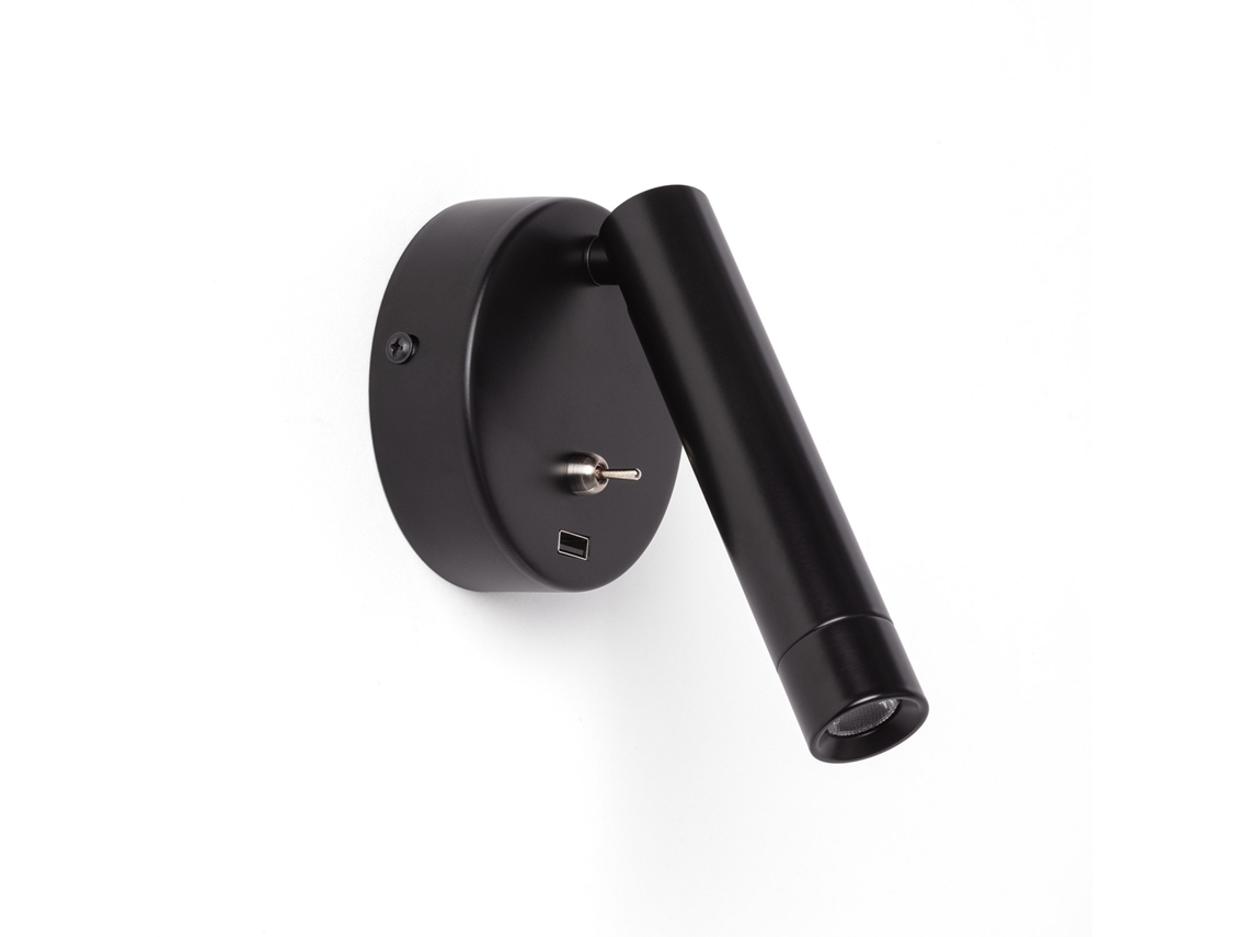 Candeeiro De Parede Com Luz De Leitura Led De 2,5 W Em Metal E Porta Usb Gazny Preto Mate