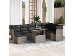 Vidaxl 9 Pcs Conjunto Sofás P/ Jardim Com Almofadões Vime Pe Cinzento