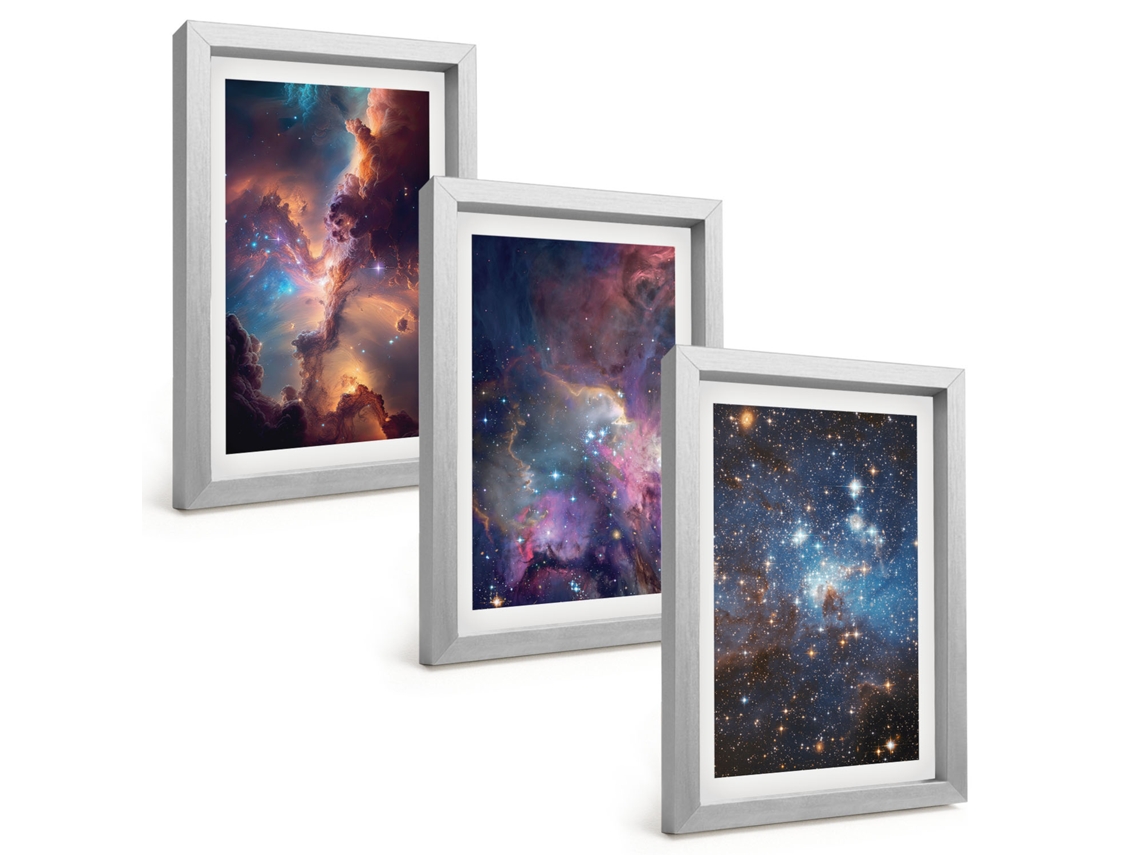 Pinturas Murais Modernaspaisagens Estelares Cósmicas Moldura Prateada Fotos Para O Corredor Espelharte (3 Peças 20x30 Cm)