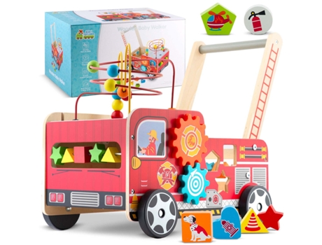Andador Empujador De Madera Bomberos Rk-873 De Ricokids - Diversión Y Aprendizaje