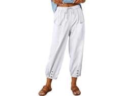 2026 pantalones Lantern Harem Mujer Verano Sueltos Lino Con Bolsillos Pantalones Anchos Algodón Tallas S XXL S Blanco