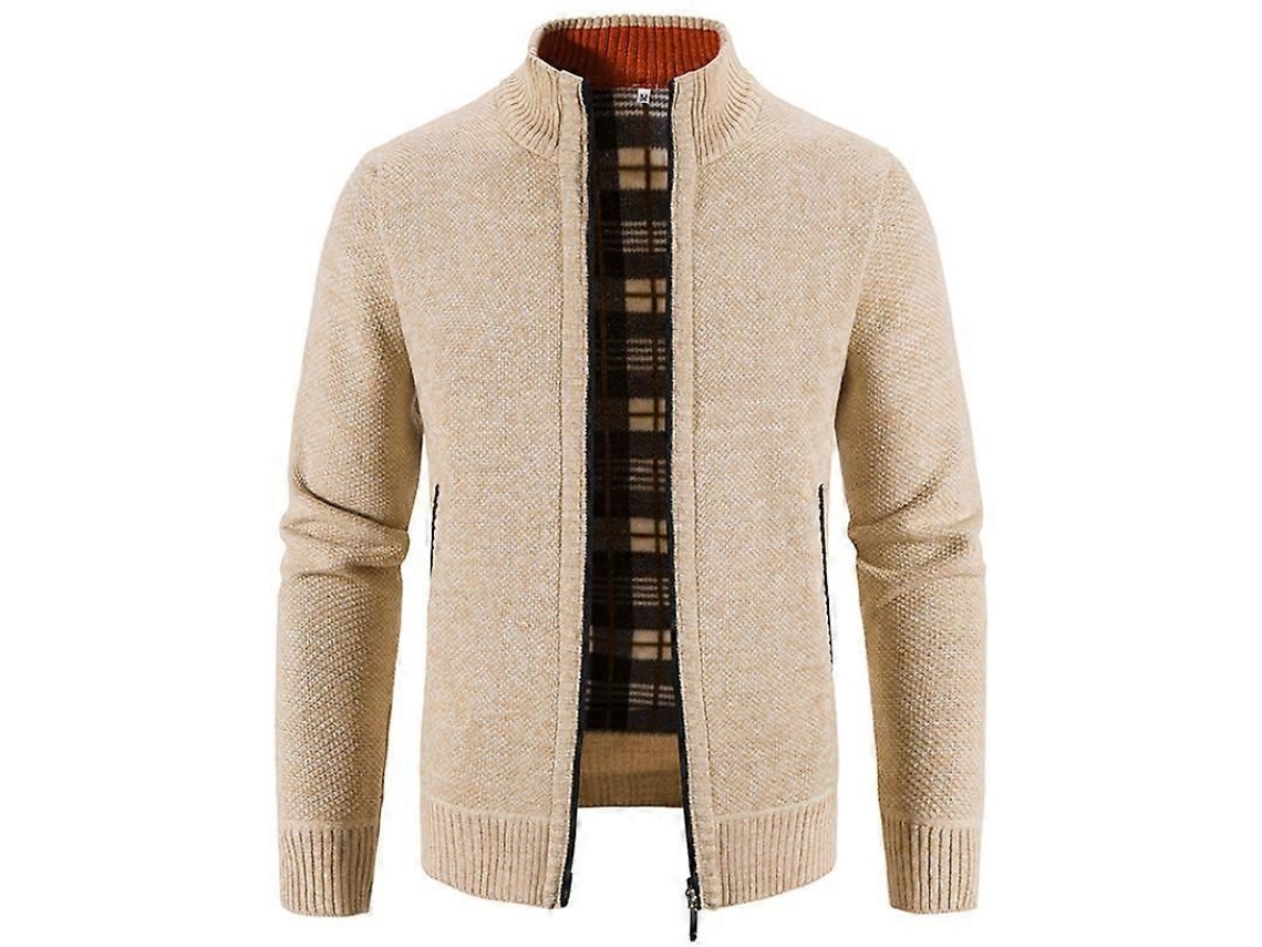 Cardigan De Poliéster Com Gola Alta, Manga Longa, Modelo Solto, Acolchoado - Tamanhos M A 4xl Bege
