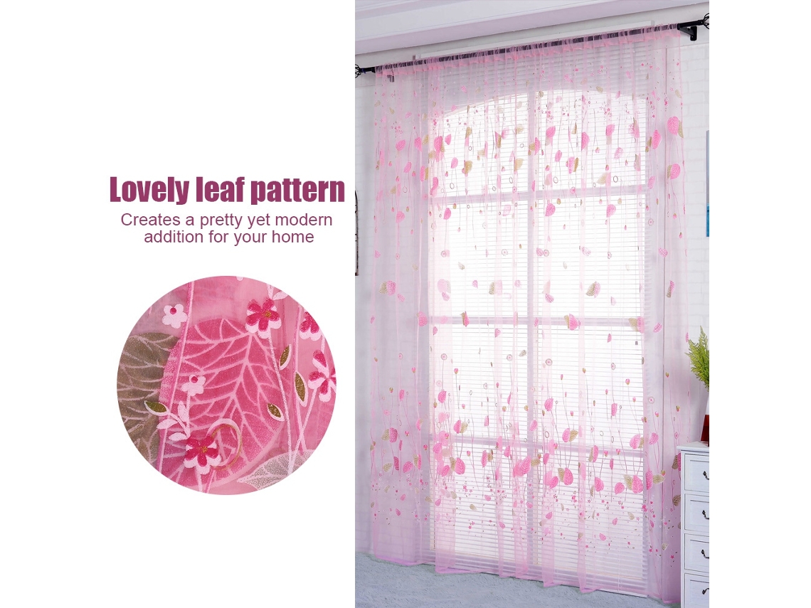Turtle Leaf Sheer Curtains (1*2m, Pink) Eoocoo
