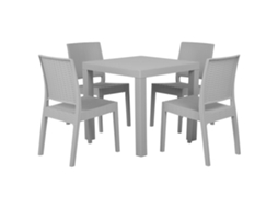 Conjunto De Refeição De Jardim Para 4 Pessoas Beliani Fossano De Material Sintético Cinzento Claro 80x80x76