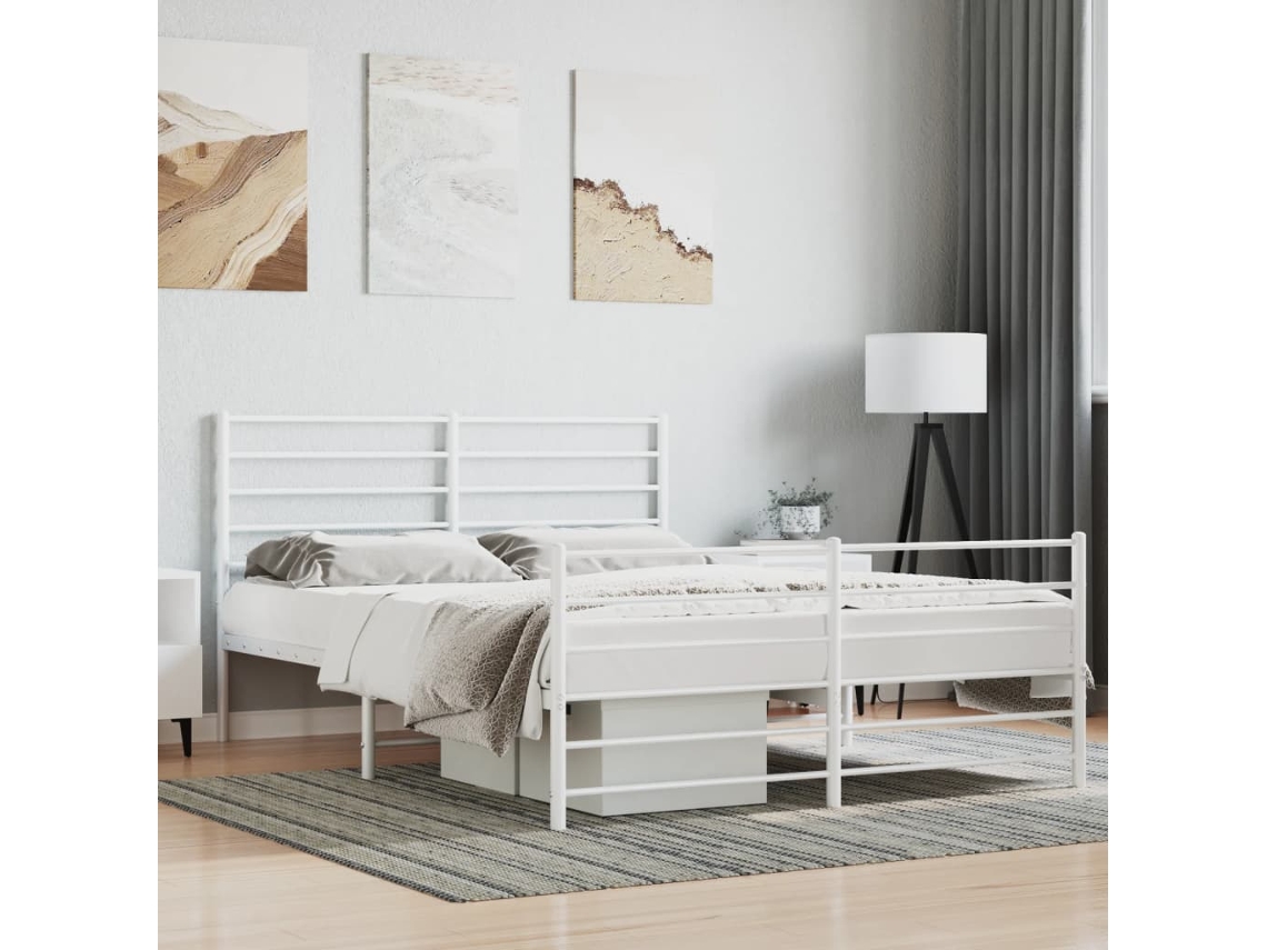 Estrutura De Cama Com Cabeceira E Pés 120x190 Cm Metal Branco