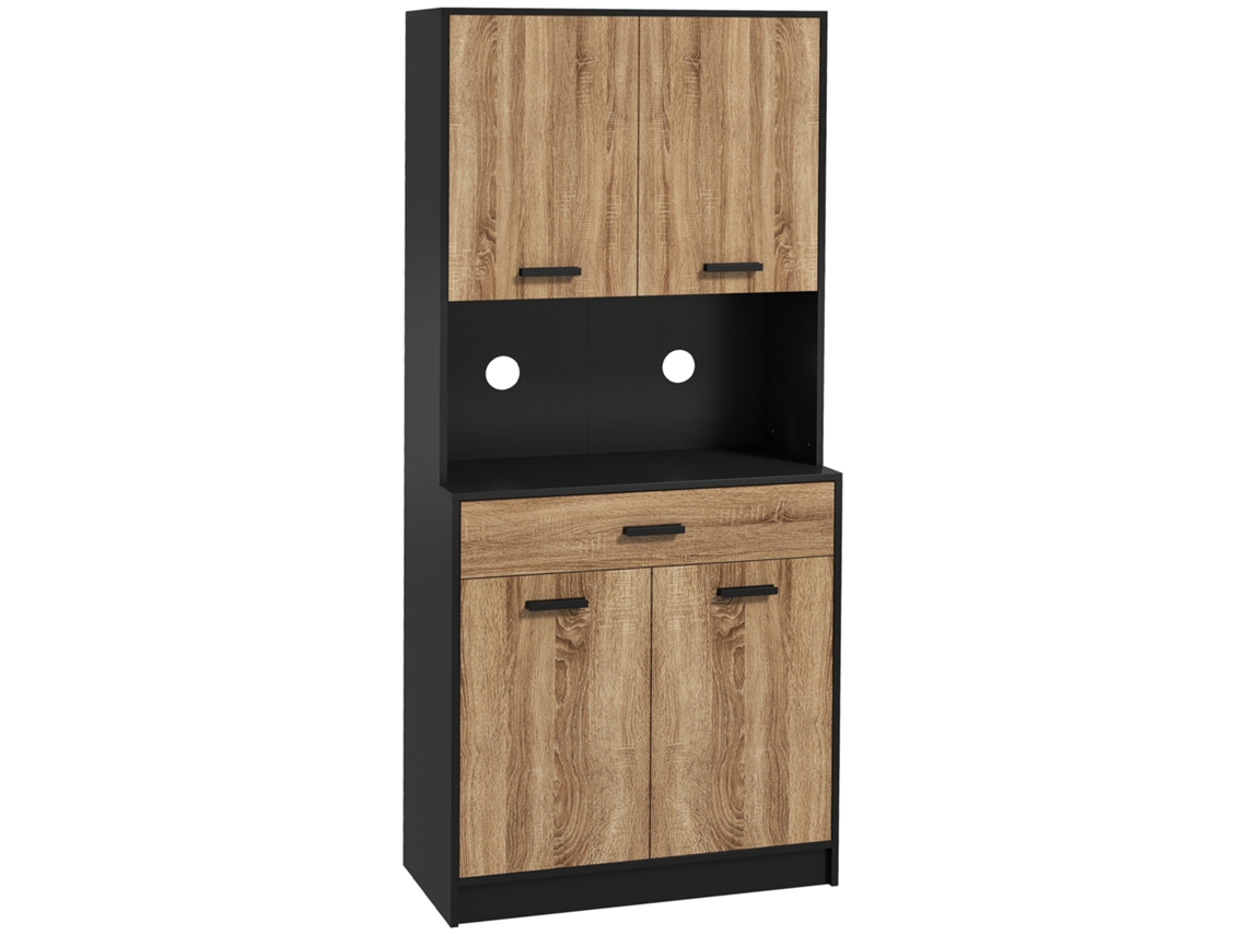 Buffet De Armazenamento Para Cozinha, 2 Armários, 4 Portas, 1 Gaveta E Passagem De Cabos, 80x40x180cm