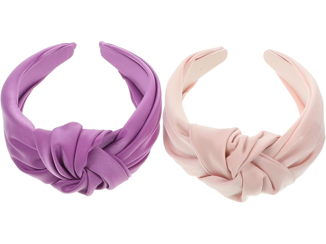 Conjunto de 2 elásticos de cabelo sem textura para mulheres e adolescentes, com núcleo vermelho e rosa.