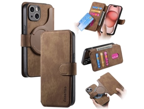 Capa Para Iphone 15 Caseneo Pele Sintética Castanho