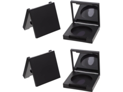 Conjunto de maquiagem em plástico preto com 4 peças para sombras e luz.