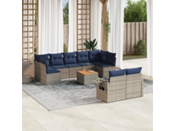 Vidaxl Conjunto De Sofá De Jardim Com 10 Peças E Almofadas Em Rattan Sintético Cinza
