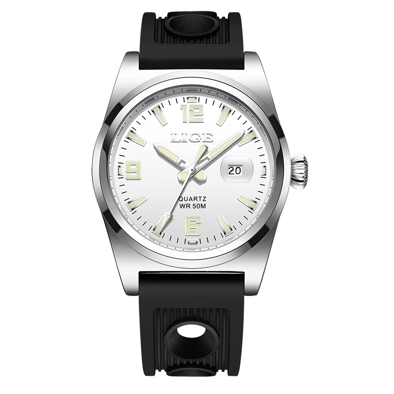 Relógio Esportivo Moderno À Prova D'água (branco Prateado) Com Pulseira De Silicone, Automático, Com Mostrador De Data, Estilo Militar