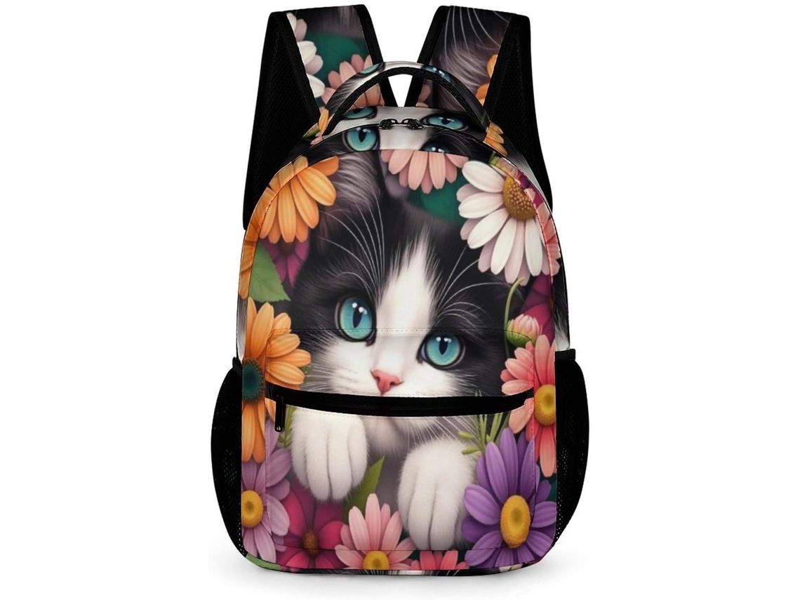 Mochila Escolar Com Estampa Gato Flor Para Meninos Meninas 7 13 Anos, De Gatinho O 4º Ano Do Ensino