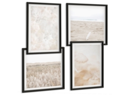Pinturas Murais Modernas Padrões De Plantas Em Bege Moldura Preta Quadros Para A Sala De Estar Espelharte (conjunto De 4 Imagens)