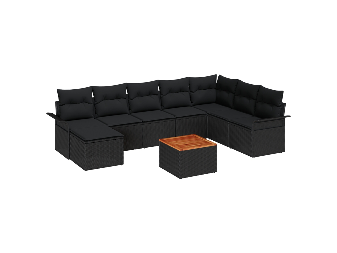 Conjunto 9 Conjunto De Sofá De Jardim Vidaxl Preto Vime Pe (297.5 X 187.5 X 69 Cm)