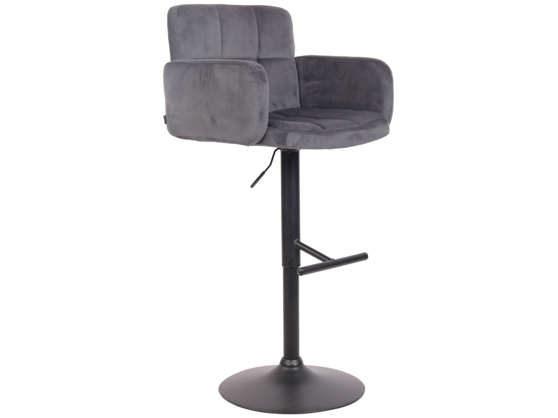 Banqueta giratória em veludo cinza escuro e metal preto com apoios de braço, apoio para os pés e encosto Tdb10656 Dcoshop26