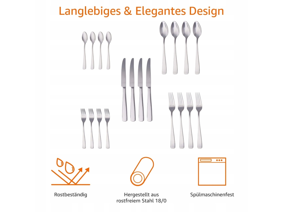 20 Peças De Jantar Em Aço Inoxidável 4 Pessoas 25.4x14.22x2.54cm Prata