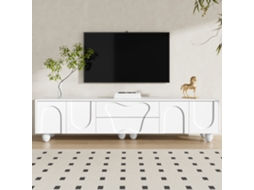 Móvel para TV KOMHTOM, para TV 65 a 85 polegadas, portas curvas, 180x40x42 cm, gavetas, organizadores, pés em madeira maciça, branco