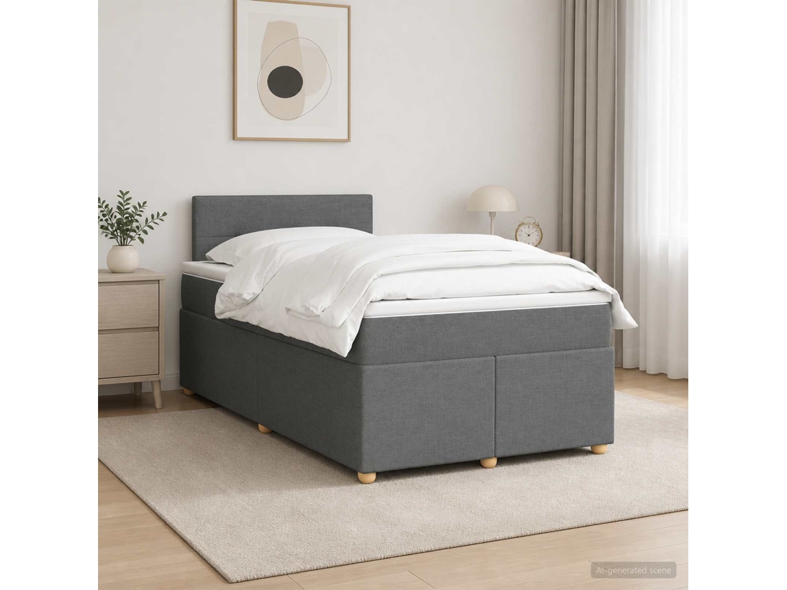 Vidaxl Cama Box Spring Com Colchão Cinzento-escuro 120 X 200 Cm Tecido