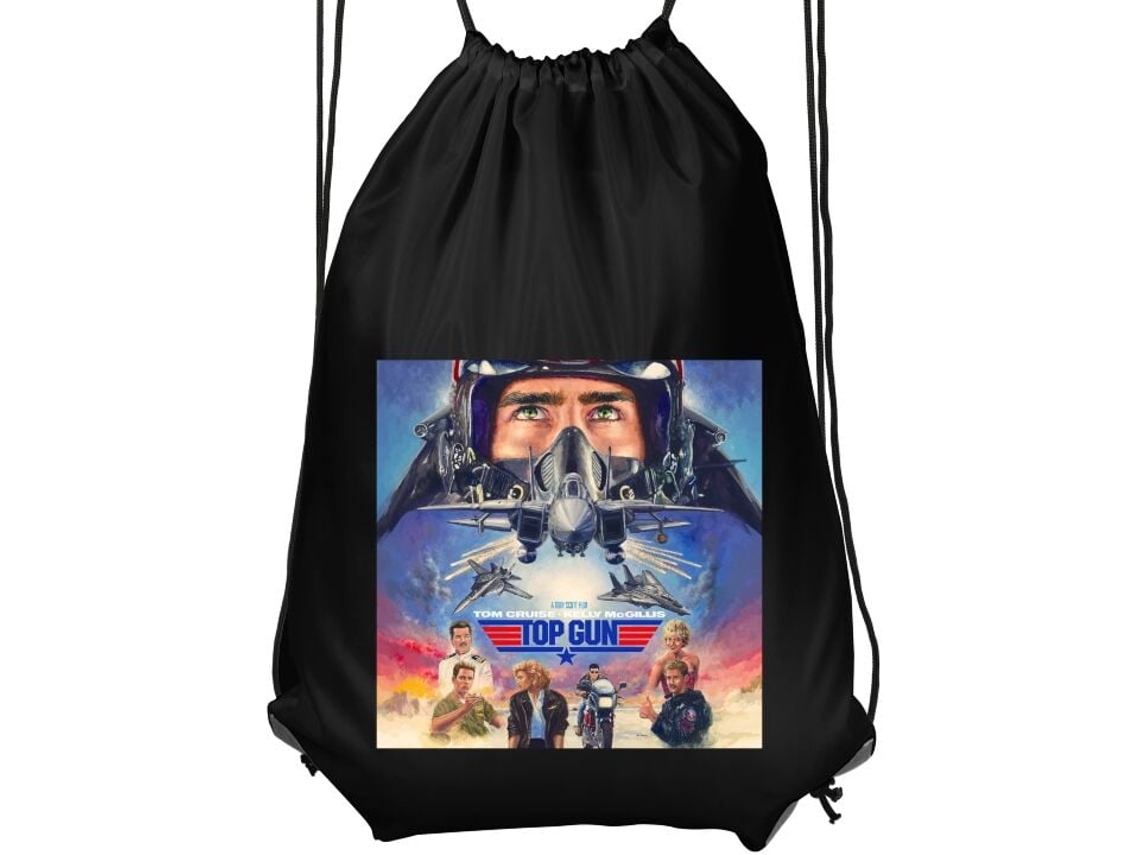Mochila de Ginástica Infantil Preta, Confortável e Prática, com Estampa Clássica de Filme Top Gun, Incluindo Jatos de Combate BRILVIBERA