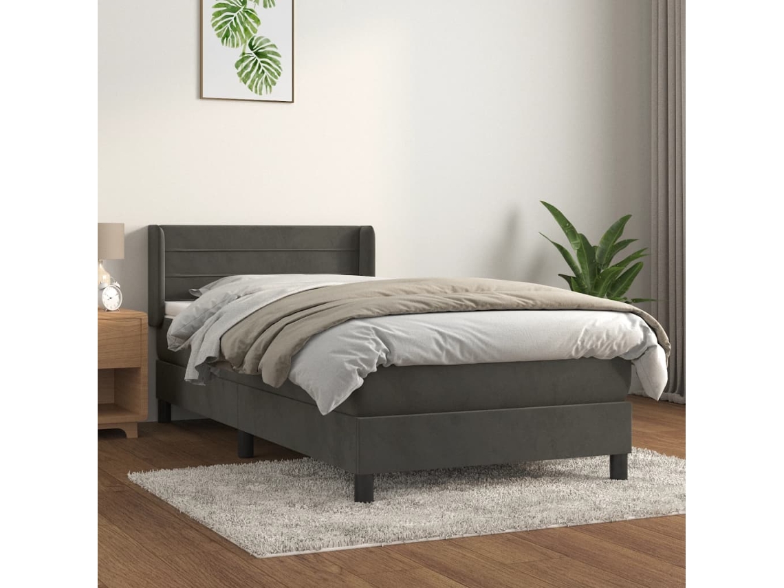 Cama Com Molas/colchão 80x200 Cm Veludo Cinza-escuro