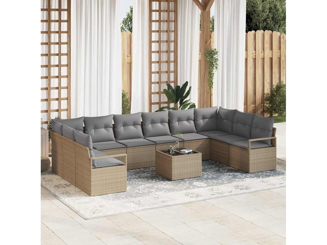 Vidaxl Conjunto De Sofás Com Almofada 11 Pcs Bege Vime Pe