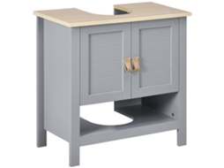Armário Compacto Sob Pia 2 Portas Prateleira Ajustável 60x30x60 Cinza