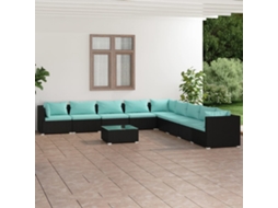 Vidaxl 10 Pcs Conjunto Lounge De Jardim C/ Almofadões Vime Pe Preto