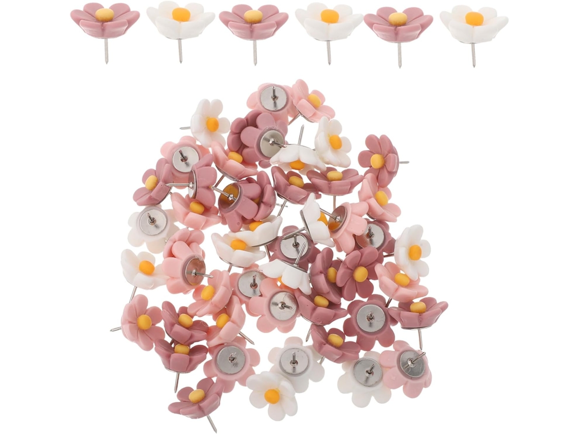 Tachinhas Decorativas Yarnow Com Flores Rosa, 50 Unidades, Para Cortiça, Escritório E Sala De Aula, Pontas Afiadas