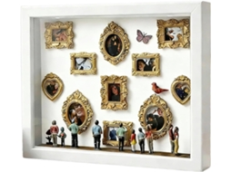Conjunto Diy Mini Museu De Bonecas - Molduras Foto - Molduras Led Retro Mini - 11 Molduras Douradas + 8 Ornamentos - Branco