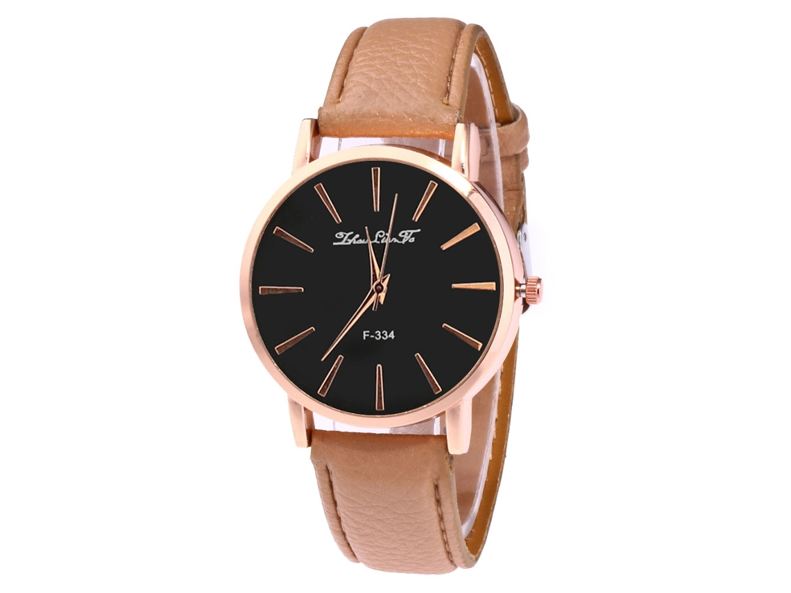 Relógio masculino Zhoulianfa F334-ma-10 em couro PU, moderno e casual, com mecanismo de quartzo, marrom claro.