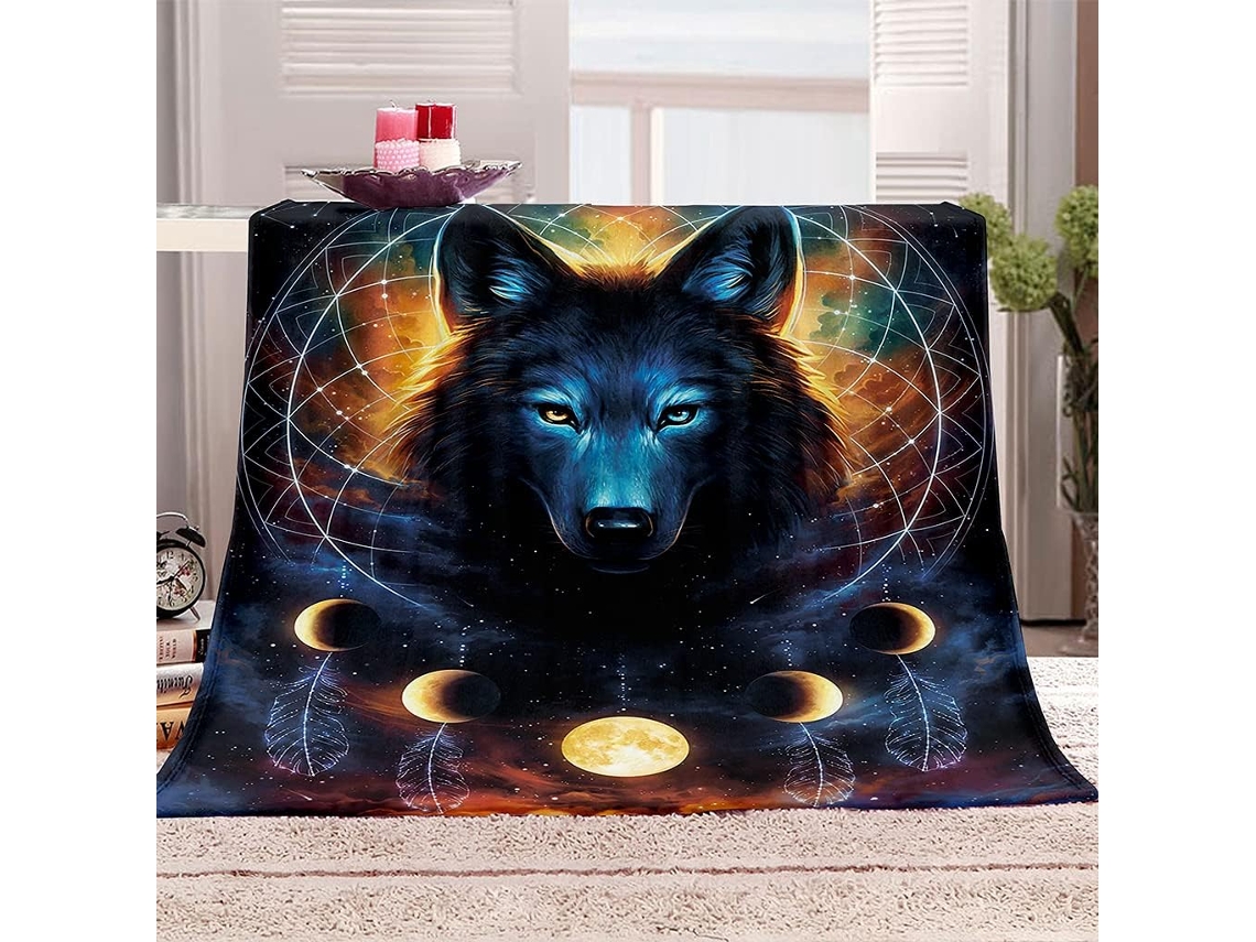 Manta de Flanela Fansu Estampa Lobo em 3d Colcha Microfibra Macia e Quente para o Inverno Ideal Sofá Adequada