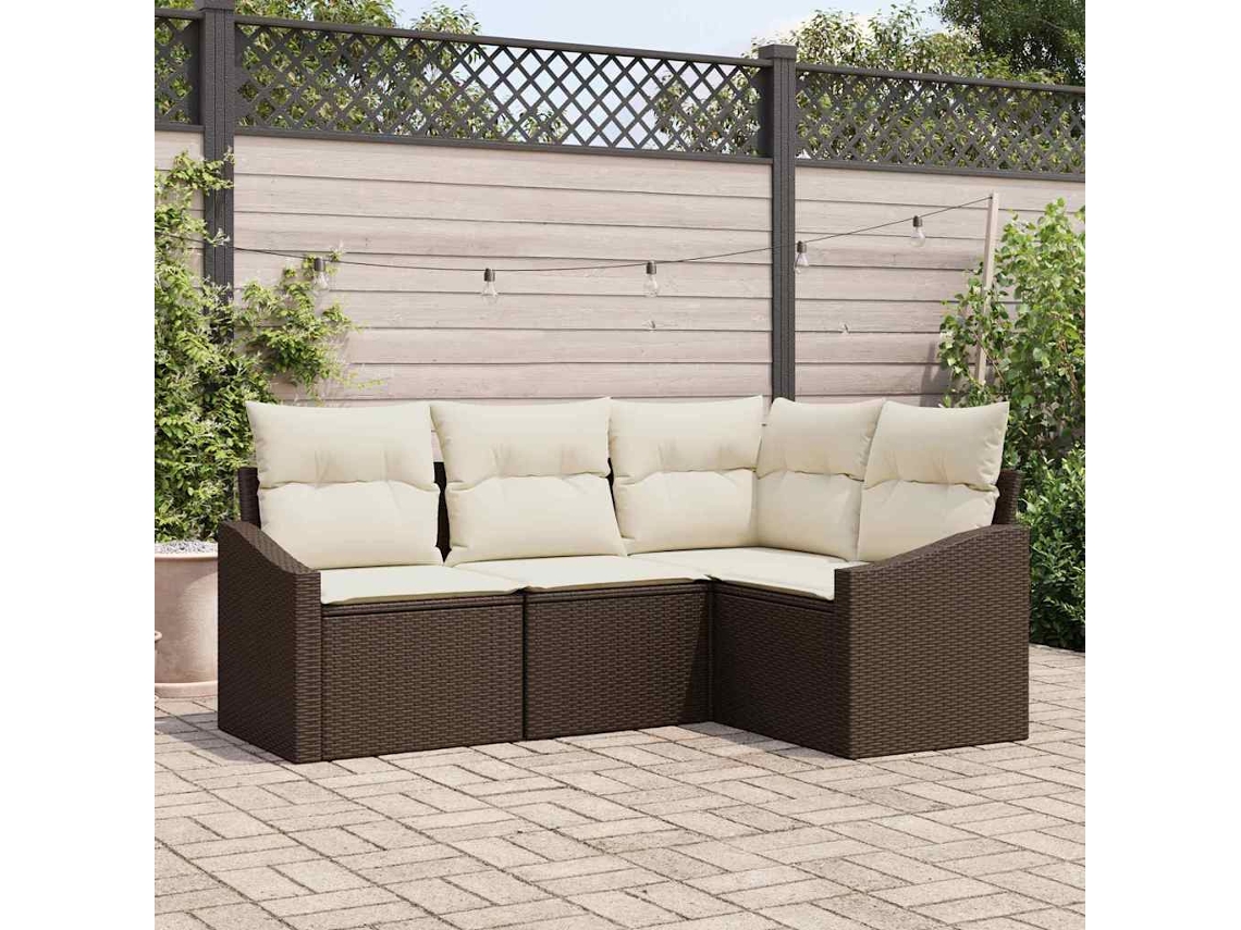 Vidaxl Conjunto De Sofás 4 Unid. Castanho Vime Pe