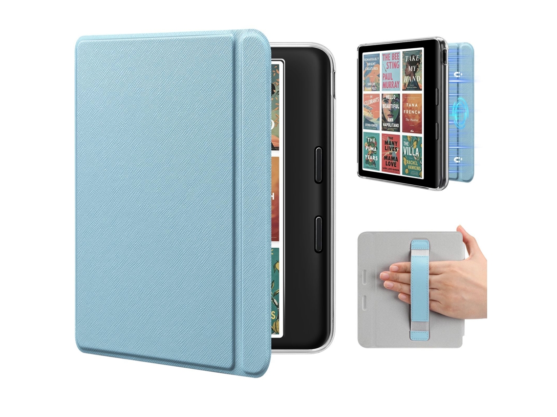 Capa Panoona Para Kobo Libra Colour 7 Polegadas, Com Pega De Mão Integrada, Capa Traseira Rígida Fina E Leve Em Pele Pu Azul Celeste