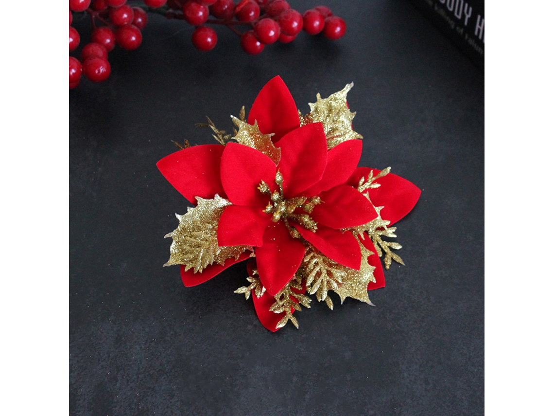 Pack de 2 Flores Decorativas Natalinas em Ouro e Vermelho com Camadas Estéreo LAXISCREED