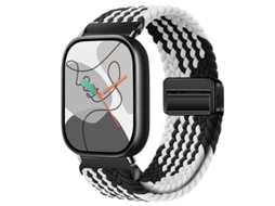 Pulseira Trançado Nylon Com Data Magnética Para Redmi Watch 4 5 6, Padrão Z, Preta E Branca, Com Adaptador Prateado
