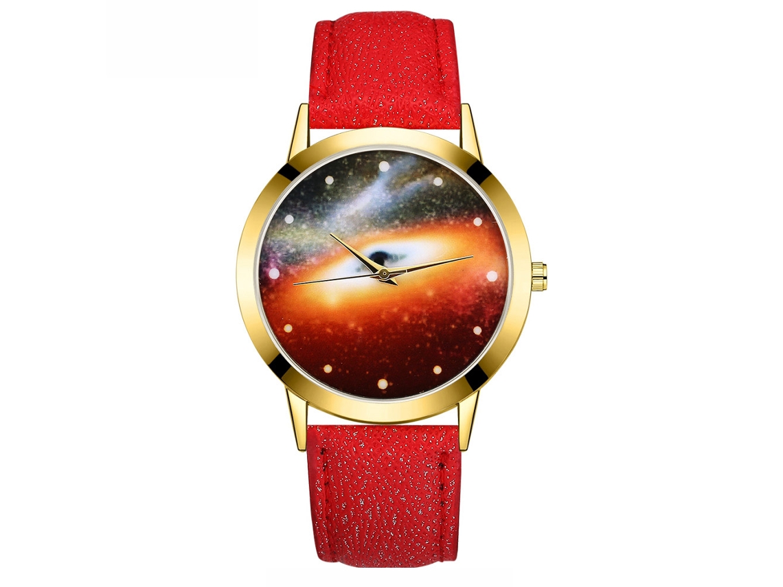 Relógio feminino Gaiety, mostrador redondo em liga metálica, pulseira em PU, quartzo, vermelho.