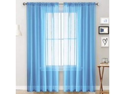 2026 cortinas Voile com Volantes de Poliéster Transparentes Tela Lino 100x250 Cm Azul