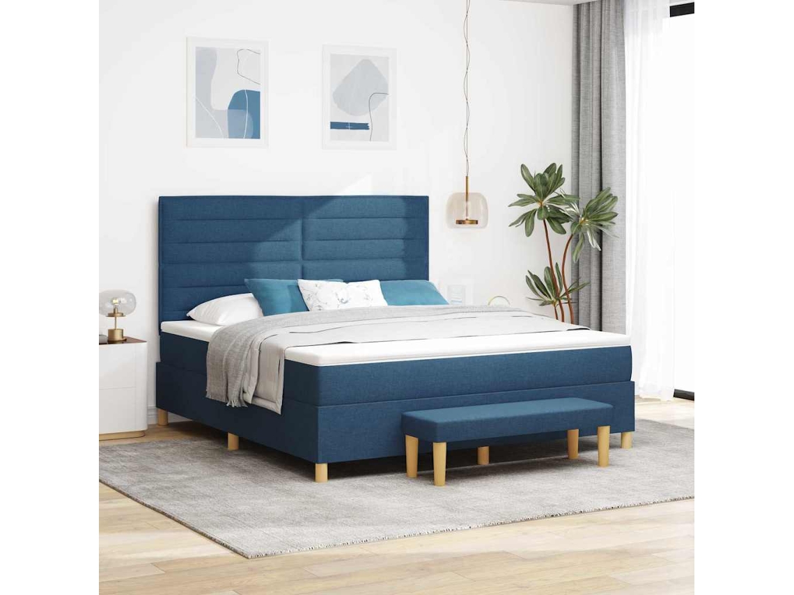 Vidaxl Cama Box Com Cabeceira Azul 200 X 180 Cm Tecido