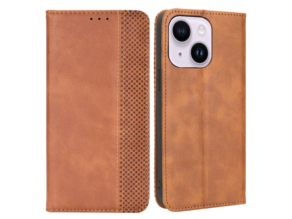 Capa Para Iphone 15 Plus Pele Sintética Anti-riscos Castanho