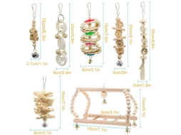 Conjunto de 7 Peças de Brinquedos para Papagaios, Periquitos e Calopsitas: Rede Suspensa para Gaiola, Balanço para Roer AQUAFORGE
