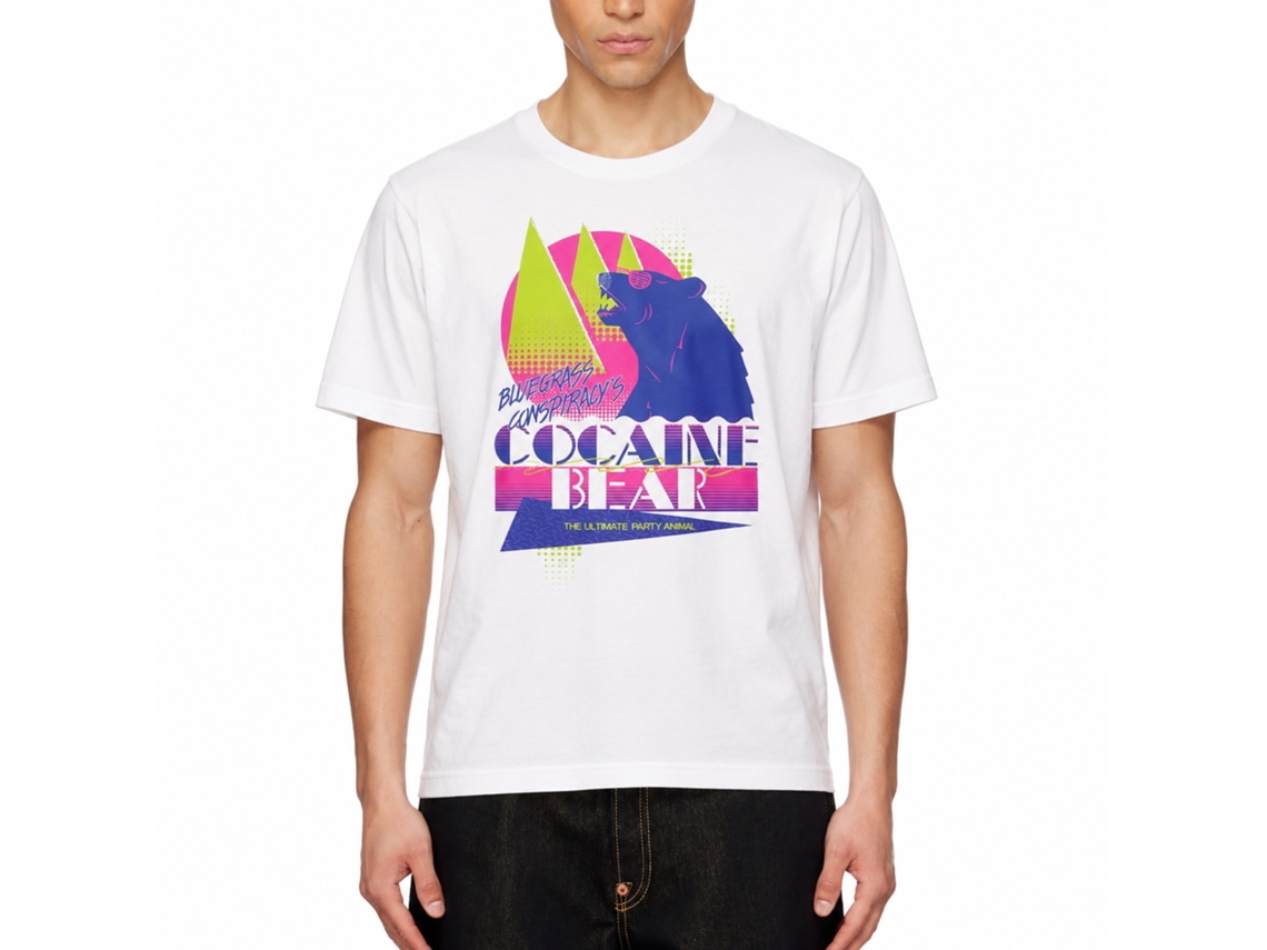 Rockinstone Cocaine Bear Bluegrass Conspiracy Retro White Adult T-shirt Size:xxxl