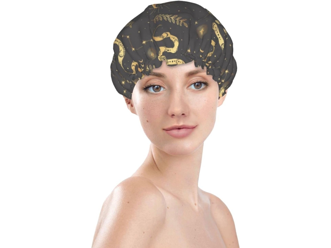 Touca De Banho Feminina, Reutilizável, Impermeável, Dupla Camada, Com Elástico, Ideal Para Cabelos Longos, Com Estampa