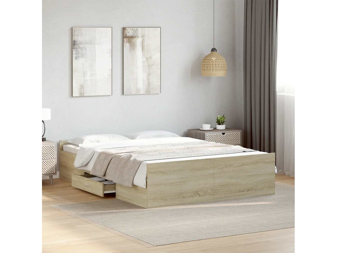 Vidaxl Estrutura De Cama C/ Gavetas Derivados Madeira Carvalho Sonoma