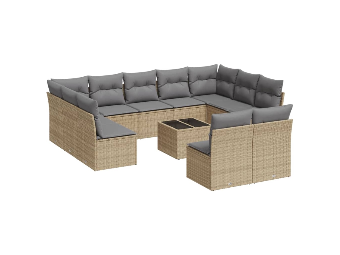 Conjunto de 12 Sofás para Jardim com Almofadões Vime Pe Bege MAISON EXCLUSIVE