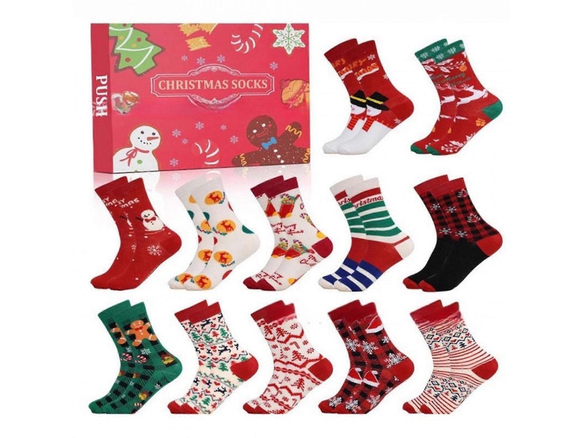 Calendário De Adviento 2025 Meias De Natal 24 Pares Quentes Com Padrões Bonitos Presente De Natal Para Mulheres E Homens A