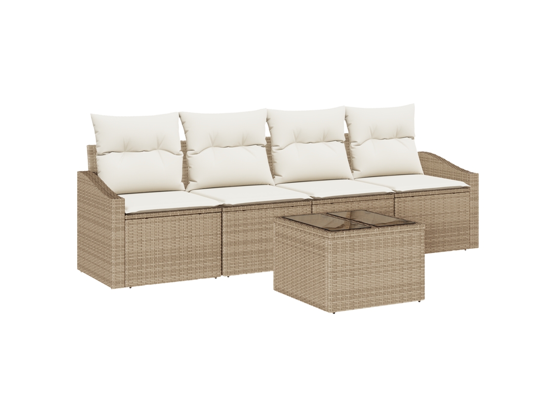 Conjunto 5 Conjunto De Sofá De Jardim Vidaxl Bege Vime Pe (55 X 55 X 37 Cm)