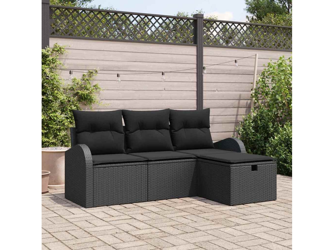Vidaxl Conjunto De Sofás 4 Unid. Preto Vime Pe