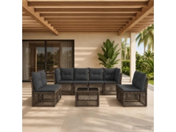 Vidaxl Conjunto De Sofá De Jardim 9 Unid. Cinzento Vime Pe