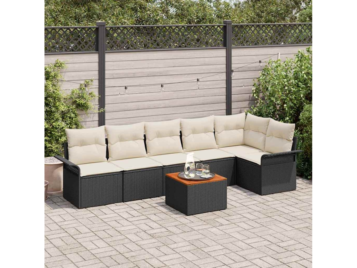 Vidaxl Conjunto De Sofá De Jardim 7 Unid. Preto Vime Pe