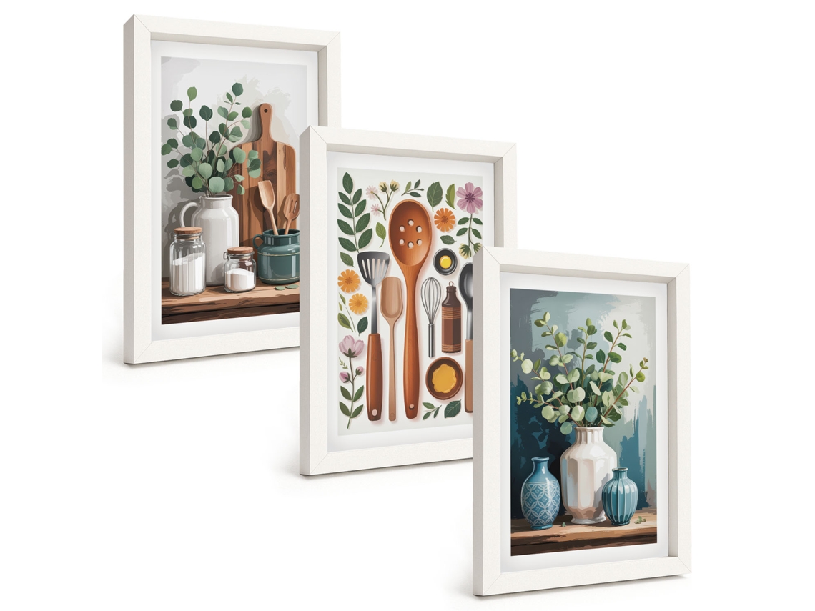 Composição De Quadros Acessórios De Plantas Para Cozinha Moldura Branca Imagens Para Um Quarto Infantil Espelharte (3 Peças 20x30 Cm)
